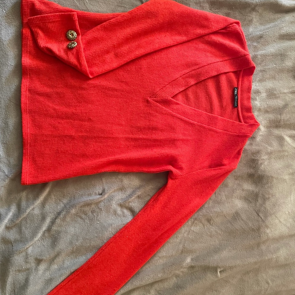 Zara red t shirt/ blouse with buttons